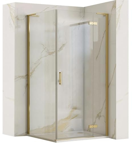 Rea Duschkabine Hugo Brush Gold 90X90, Dicht Und Stabil + 90X90X200,5Cm