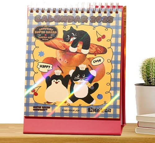 Niedlicher Tischkalender 2024–2025, Brotmuster-Design, Tischkalender 2024–2025, stehender Tischkalender, 14 x 18,3 cm, vereinfachter Tischkalender, abreißbarer Tischkalender