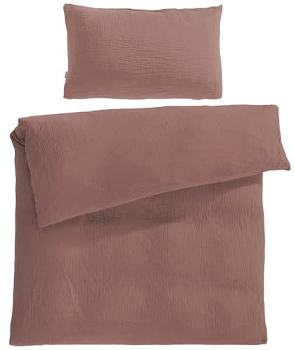 Pure Label Musselin Kinderbettwäsche 100x135 cm mit einem Kissenbezug 40x60 cm aus 100% Baumwolle - Traumhaft weiche, kuschelige Baby Bettwäsche in braun aus Musselin