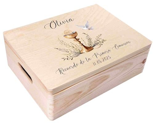 Creative Deco Personalisiert Kommunion Geschenke für Mädchen und Jungen | Holzkiste | Kelch Motiv | Individuelle Geschenk Erinnerungsbox | Erstkommunion Deko