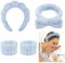 Lofez 4 Stück Spa Stirnband Set,haarband kosmetik,Frottee-Stirnband, Haarband & 2 Armbänder zum Gesicht Waschen, Hautpflege, Make-up, Dusche, Spa & Yoga – Für Damen & Mädchen (Blau)