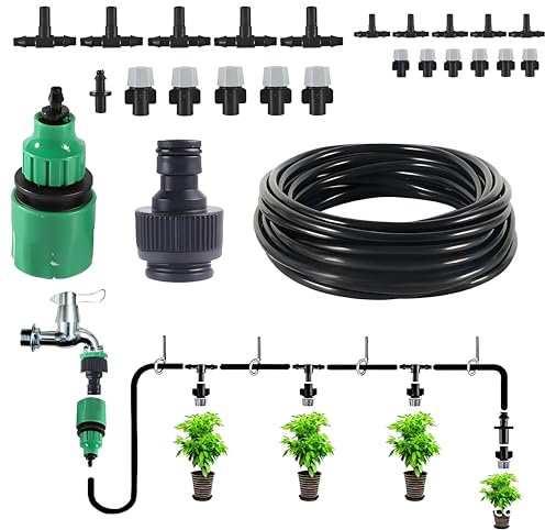 10 M Gartenbewässerungsschlauch, Hochflexibler & Leichter Bewässerungsschlauch aus PVC (4/7 mm), Perfekt für Garten, Gewächshaus, Balkon und Terrasse, Inklusive Praktischen Anschlussstücken