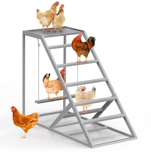 Chicken Coop Perches with Swing, Metal Chicken Toys for Hens with Swing & Ladder, Chicken Run Accessories for Healthy Pets, Durable & Easy Clean Poultry Playground for Backyard Farm