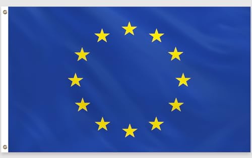 PartyYaa EU Flagge, 150 x 90 cm Europäische Union Flagge Einseitiger Druck mit 2 Messing-Ösen, Wasserfest, Europa Banner für Nationalfeiertag, EM, WM, Straßen, Garten, Bar Party Deko