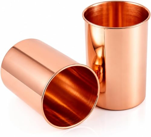 COPPAYA Pure Copper Tumblers Set of 2 (350ml) – Handcrafted Smooth Copper Water Glasses for Daily Drinking – Ayurveda Inspired, Made in India