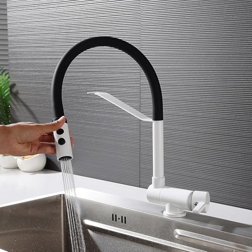 XJTNLB Mitigeur Evier Cuisine Sous Fenetre Rabattable avec Douchette Robinet Flexible Cuisine Blanc Mitigeur Rabattable avec 2 Types de Jet