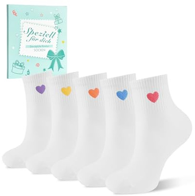inaWarm Chaussettes Quarter Femme, 5 Paires, 90% Coton, Motif Cœur | Douces et respirantes, avec bord élastique, pointe sans couture, talon et pointe renforcés; pour travail et quotidien.