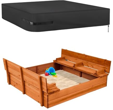 Kasla Sandbox Cover, Square Sandbox Cover Waterproof, Outdoor Toddler's Large Sand Box Covers for Sand Protection (Black, 100 L×100 W×8 H)