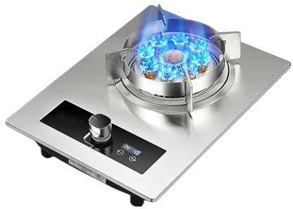 Gas Cooktop 1 Burner 5.2KW Wok Burner with Tempered Glass Countertop, Flameout Protection, and Timer for Home Kitchen