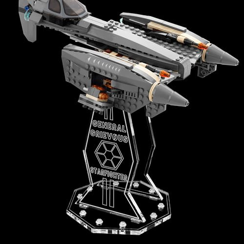 Premium Gravur Acryl Display Ständer kompatibel zu Lego 8095 General Grievous Starfighter | 5mm Halterung | Hochwertiger Präsentationsständer | Schwebender Effekt | Drehbar & Neigbar | Nur Ständer
