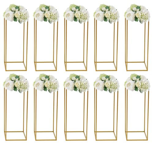 10PCS 23.6in Gold Vase/Gold Plant Stand, Metal Rectangular Floor Vase, Professional Wedding Decorations, For Reception, Home Party