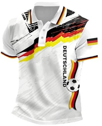 Uwdiohq Trikot Deutschland 2026 Wm Poloshirts Für Herren mit Deutschem Flaggenprint Reißverschluss Fußball Deutschland Retro Herren Fan Tshirt Kläppchenkragen Trainingsshirt S-5XL