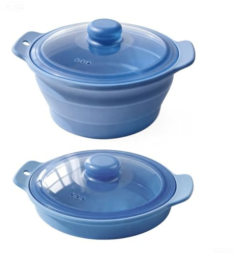 Tegame a vapore in silicone per microonde e forno, resistente al calore fino a 250 °C, superficie antiaderente, lavabile in lavastoviglie, set di cestini per cottura sana di riso e carne (blu scuro)