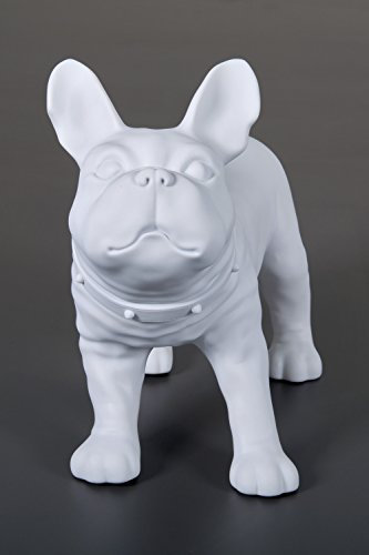 Dila GmbH Hund Bulldogge, Dekohund aus Kunststoff L49 x H31 x T 22 cm, Dekofigur mit Halsband, Hunde-Figur mit freudigen, begrüßenden Blick Bulldogge (Weiß)