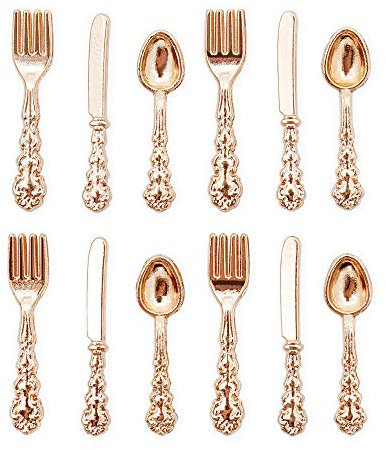 Odoria 1/12 Scale Dolls House Miniature Cutlery 12Pcs Dollhouse Kitchen Accessories, Copper