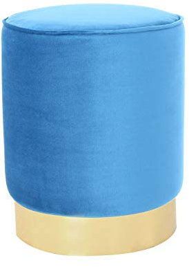 Samthocker Samt Pouf Hocker Gold Metallfuß Messing Sitzhocker Blau Blue