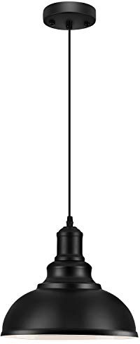 LOEHINLE Pendant Lighting Vintage Industrial Fixtures, Black Metal Farmhouse Lights, Ceiling Lamp for Kitchen Home Island Dining Room Bedroom, 11.4 inches