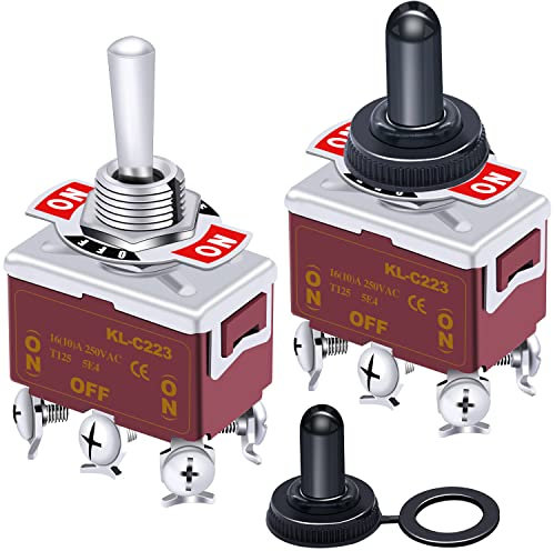 Taiss 2 pezzi interruttore momentaneo a levetta 3 Posizioni DPDT (ON)/OFF/(ON) 6 Pin Interruttore a Bilanciere 10A 220V-250V AC con Cappuccio Impermeabile per Auto Camion Barca Ten-223