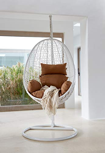 Kideo Komplettset: Hängesessel mit Gestell und Sitzkissen, Loungemöbel, komplett weiß (Kissenfarbe: beige)