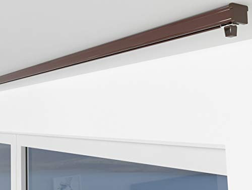 ALOHA Gardinenschiene aus Aluminium Vorhangschienen, Deckenbefestigung 1, 2, 3, 4, 5 -läufig für Schiebevorhänge, Vorhänge (ITU / 1-läufig / 120cm / nur Gardinenschiene/Braun)