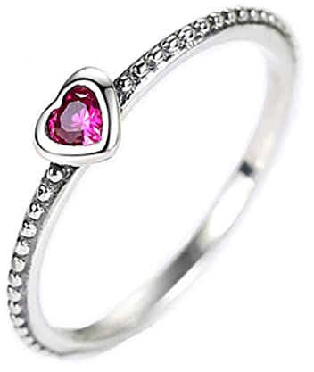 MariaFonte Anello con cuore rosa in zirconia cubica in Argento Sterling 925, disponibile in 4 taglie, scegli la tua ! (Taglia 57 mm circonf.)