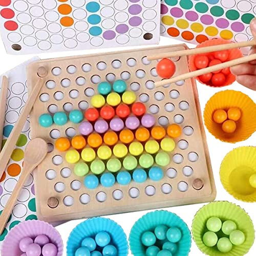 ZWOOS Holz Clip Beads Brettspiel, Rainbow Ball Elimination Game Toy Montessori Educational Holzspielzeug Holz Clip Beads Regenbogenspielzeug, Vorschule Lernspielzeug Geschenk für Kinder Mädchen Jungs