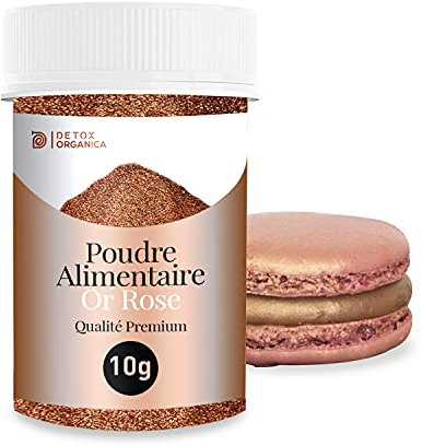 Detox Organica Poudre Alimentaire Or Rose 10G - Paillette Alimentaire Rose Gold, 100% COMESTIBLE - Colorant Dorée, Irisée - Décoration Gâteaux, Chocolats, Macarons, Boissons