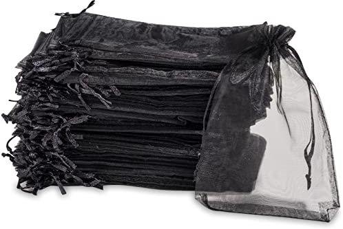 Carehabi - Organzasäckchen, Organzabeutel, Geschenkbeutel Organza, Schmuckbeutel, Hochzeit-Säckchen, Lavendelsäckchen-Säckchen (10 x 15cm, Schwarz)