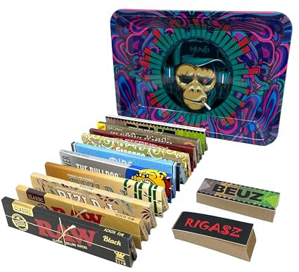 Rigasz Tips 10 Pack King Size Papers and Mini Metal Tray
