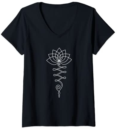 Damen Lotus Flower Unalome Yoga Meditation Bewusstsein Zen T-Shirt T-Shirt mit V-Ausschnitt