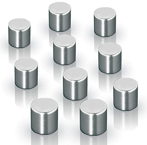 SIGEL BA701 Neodym-Magnete Zylinder, hochglänzend silber, Ø 1x1 cm, 10er-Set SuperDym, Zylindermagnete für Glas-Magnettafeln und Glas-Whiteboards