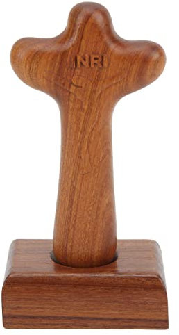 Buachois Holzsockel Kreuz, Christentum INRI Jesus Kruzifix mit Ständer, Stehendes Handgefertigte Deko Holzkreuz für Tischplatte, Schreibtisch(L)