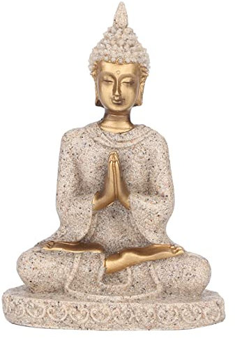 YUMILI Meditierende sitzende Buddha-Statue, Zen-Garten-Buddha-Statue-Skulptur, meditierende Buddha-Statue Skulptur-Dekoration, Sandstein-Ornament-Figur für Zuhause, Büro, Tischdekoration(EIN Gold)