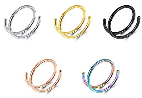 Jovivi 5 Stück Nasenring Piercing Edelstahl Nase Ring Doppelt Spiral Hoop Lippe Ohr Tragus Helix Piercingschmuck Frauen