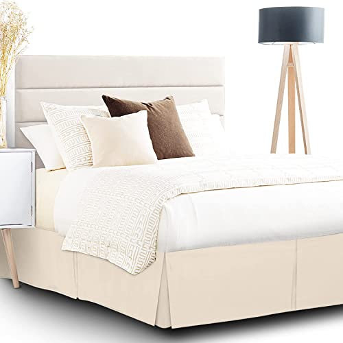 Cache-sommier plissée, Jupe de lit à Ajustement Facile, Jupe de lit tombante de 35 cm, Jupe de lit à Volants en Microfibre brossée Douce, Jupe de lit avec Coins fendus (Beige,137x190cm)