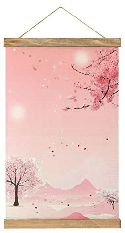 Japanischer Kirschbaum-Poster, Stoffbild, Kunst, Holzrahmen, hängender Druck, Aufhänger für Raumdekoration, Öl, Leinwand, Kit Geschenk