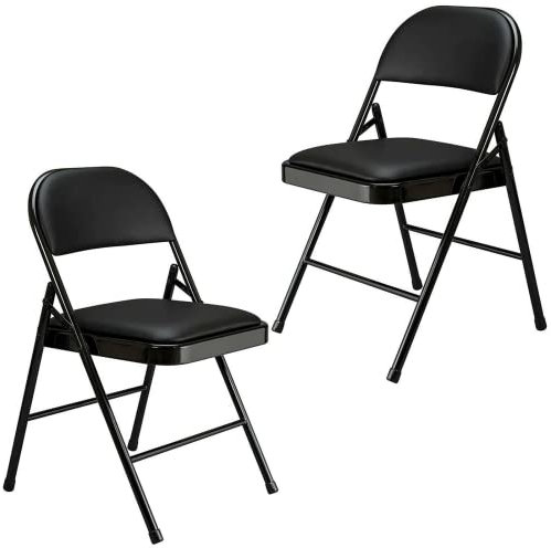 Folding Faux Leather Chair - Padded Event Seats Metal Frame Foldable chair, Easy Storage Comfortable Seat for Home, Dining & Office | Computer Desk Chairs (Black) (2)