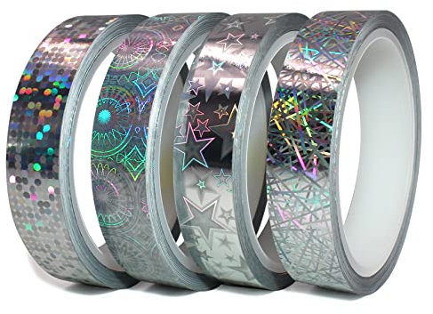 Finest Folia 4 Rollen x 10 Meter Glitzer Hologramm Zierstreifen Set Basteln DIY Tapeart Washi tape Klebeband für Auto Motorrad Boot Modellbau Deko Streifen selbstklebend (20 mm)