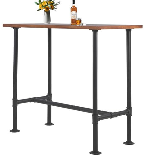 BOKKOLIK Industrial 41.3inch Height Bar Table Vintage Pipe Design Bistro Table Rustic Kitchen Dining Breakfast Desk Farmhouse Office Computer Desk Wooden Top Pub Coffee Table