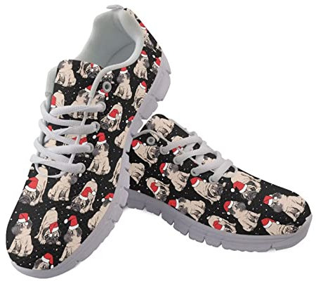 POLERO Niedliche Mops-Sneaker für Hundeliebhaber, Straßenlaufschuhe für Frauen, Weihnachts-Wanderschuhe, EU37