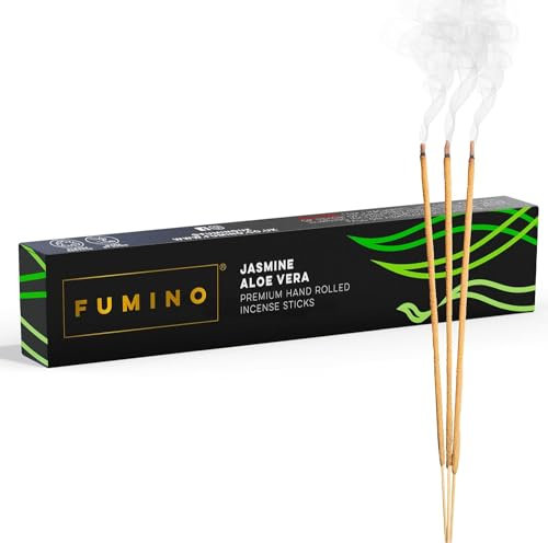 Fumino® Jasmin Aloe Vera Handgemachte Räucherstäbchen - 14 Stäbchen pro Box (15g) Masala Agarbatti Joss Duftstäbchen für Entspannung, Meditation, Linderung von Stress und Ängsten - Dekoration