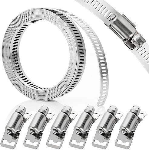 YAYODS Stainless Steel Jubilee Clips, 2.5m/8.2ft Large Hose Clamp Adjustable with 6 Pcs Fasteners, Worm Drive Hose Clips Pipe Clamp for Intercooler Tube Exhaust Ducting Fuel Line
