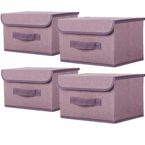 NCRGB 4 Stück Stoff Faltbare Aufbewahrungsboxen mit Deckel 26×19×16cm,Stoffaufbewahrungsbehälter mit Deckel,Kleiderschrank Organizer für Kleideraufbewahrung,Raumorganisation-Braun