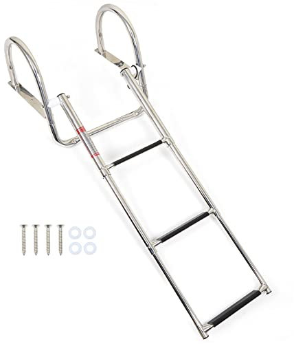 GXYWADY 3 Steps Telescoping Ladder Stainless Steel Boat Ladder Folding Dock Ladder Replacement for Marine Boat Yacht Swimming Pool