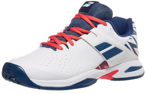 Babolat Jungen AC Jr, Propulse All-Court Zapatillas de Tenis para Niños - Sujeción, Amortiguación y Durabilidad, Correa Envolvente Ancha, Suela Ortholite Transpirable, Marca Francesa Blanco/Estate