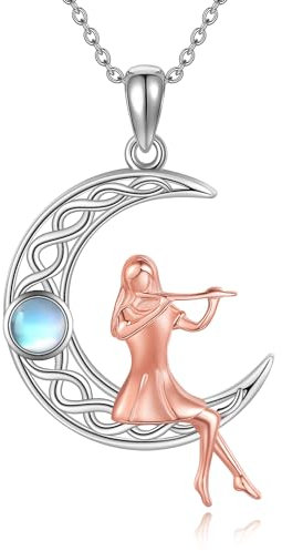 JERWLI Flöte Halskette Sterling Silber Flöte Schmuck Musik Geschenke für Frauen Flöte Liebhaber(Flötenkette)