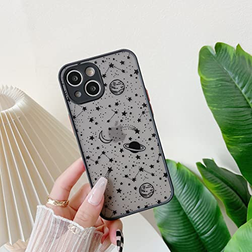 ZTOFERA Compatible with iPhone 15 Case for Girls Women, Planet Sky Star 3D Pattern Protective Phone Case Translucent Frosted Hard PC Back Silicone Bumper Shockproof Cover, Black Sky