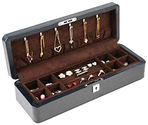 BONOOL Schmuckkästchen mit Sicherheitsschloss und Samt-Schmuckorganizer, Leder-Schmucktruhe für Ringe, Ohrringe, Armbänder, Schmuckkästchen für Damen