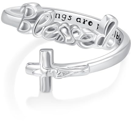 Kreuz Ring 925 Sterling Silber Mit Buchstaben Hope Jesus Damen Schmuck Religiöses Geschenk für Männer Christen (BLESSED)