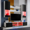 Komodee, Wohnwand Wohnzimmerset RTV Varallo, Schwarz Hochglanz/Weiß Matt, Breite 200cm x Höhe 195cm x Tiefe 45cm, LED RGB, für Wohnzimmer, Schlafzimmer